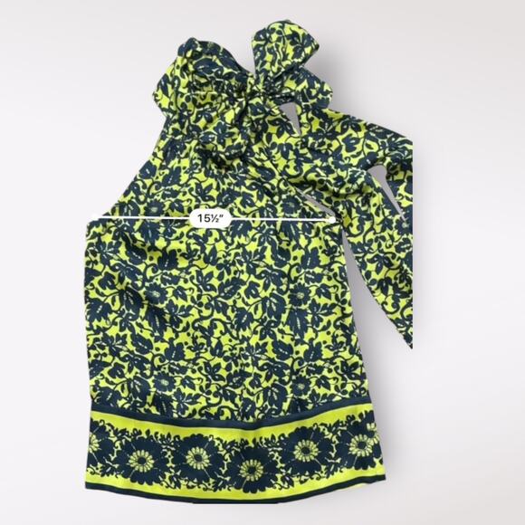 Diane von Furstenberg VTG Silk Halter Top Yellow Black Floral Tie Neck‎ Size 2 - Picture 5 of 6